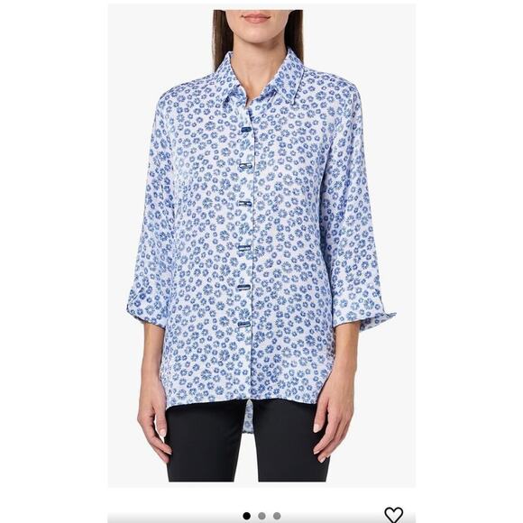 Multiples Women's Turn Up Cuff Sleeve Button Front Hi-lo Shirt Size Small Blue - Picture 1 of 6